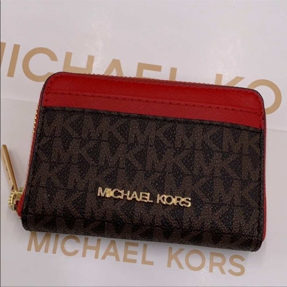 Michael Kors Jet Set Travel Medium ZA Card Case Wallet Flame